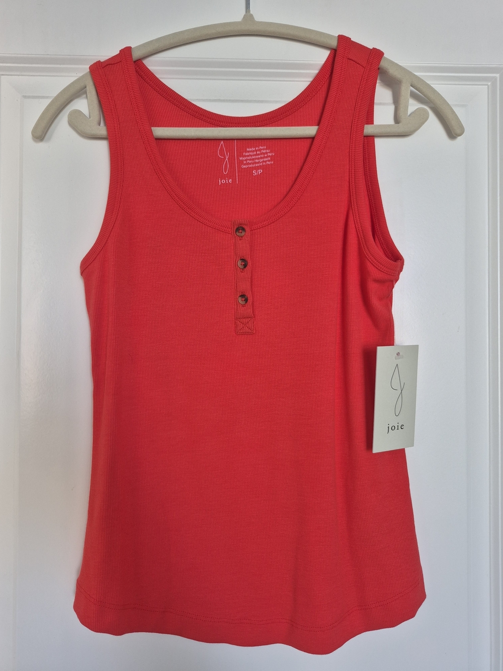 Joie Bright Red Ribbed Henley Tank Top